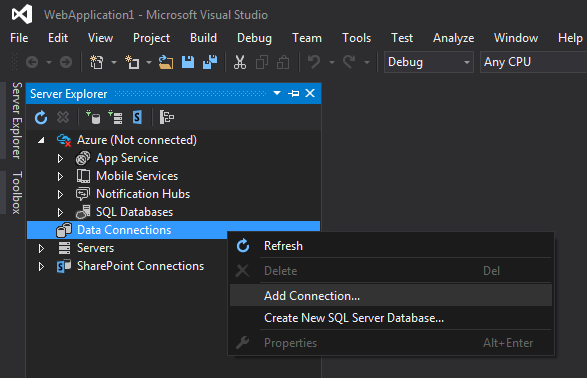Screenshot: Connecting to SQL Server