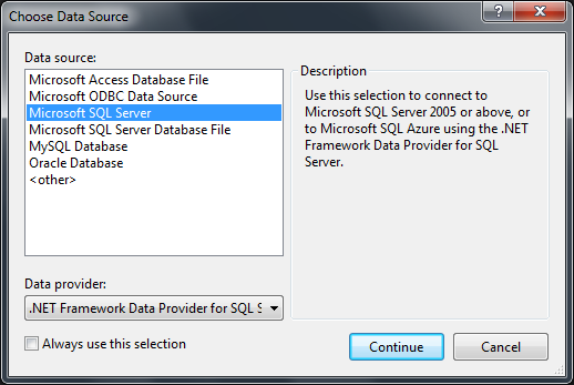 Screenshot: Connecting to SQL Server