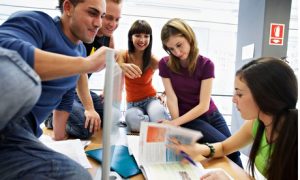 Students in a library at university campus