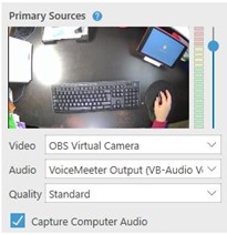 Screenshot of how to add OBS virtual cam in Panopto device settings.