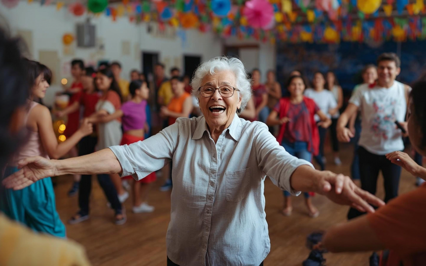 Elderly person running a dance and culture class