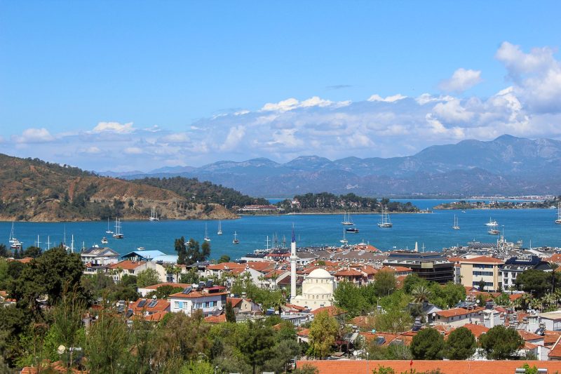 aerial view of fethiye harbor and bay in turkey
